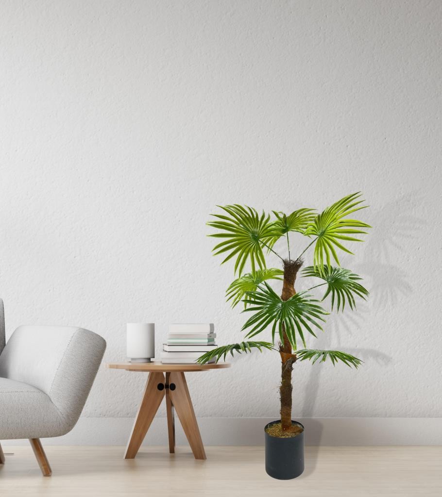 Yapay Ağaç Yelpaze Palmiye 8 Yaprak 85*55cm Siyah Aleminyum Saksı