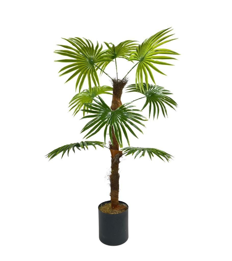Yapay Ağaç Yelpaze Palmiye 8 Yaprak 85*55cm Siyah Aleminyum Saksı
