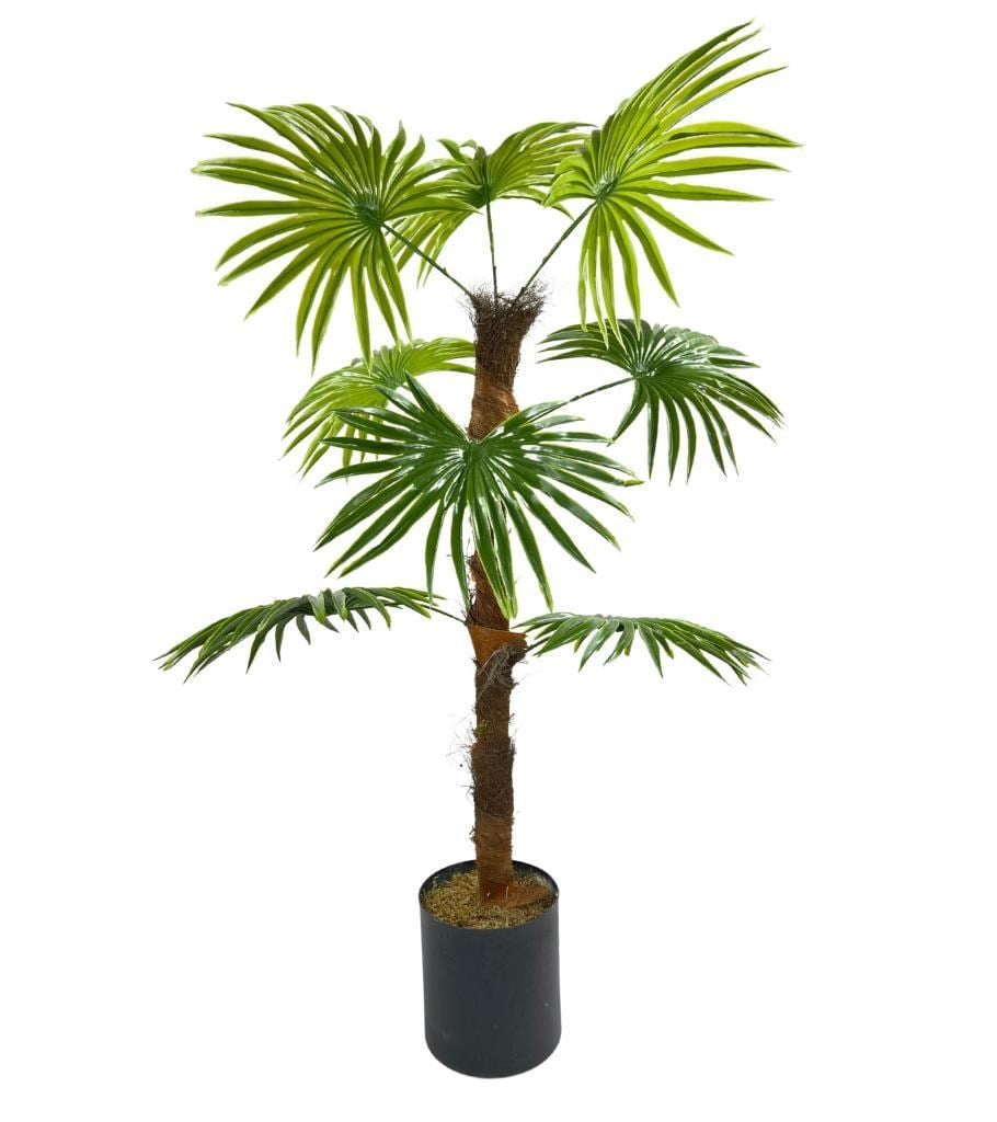 Yapay Ağaç Yelpaze Palmiye 8 Yaprak 85*55cm Siyah Aleminyum Saksı