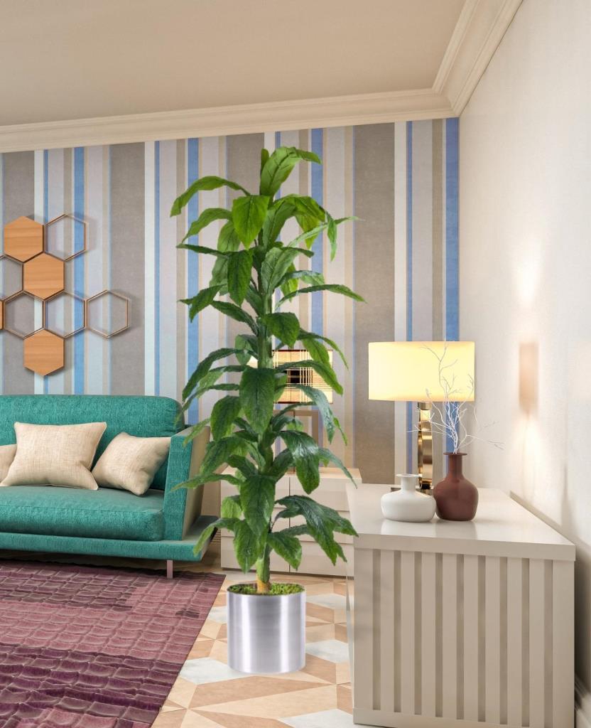 Yapay Ağaç Yukka Dracena 180*70cm Galvaniz Saksıda Salon Çiçeği Yapay Çiçek