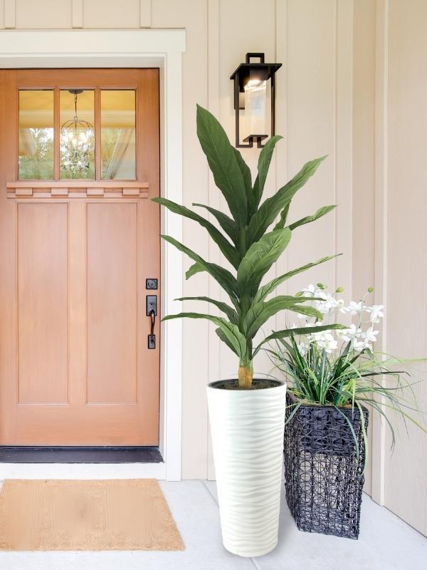 Yapay Ağaç Yukka Kılıç Çiçeği Beyaz Kumsal Vazoda 155*70