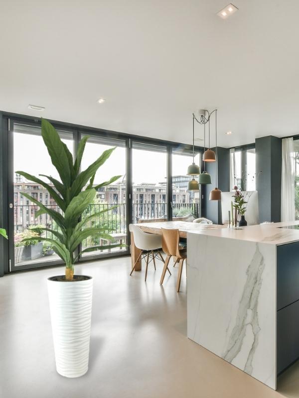 Yapay Ağaç Yukka Kılıç Çiçeği Beyaz Kumsal Vazoda 155*70