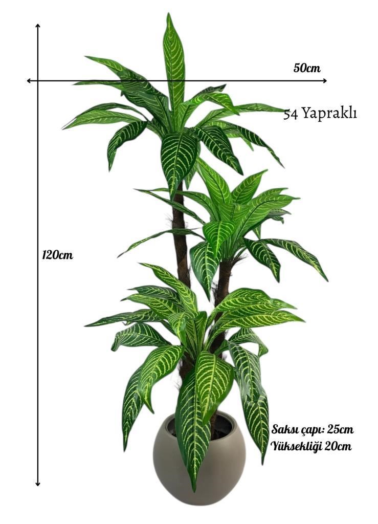 Yapay Ağaç Yukka Sarı Çizgili Draceena Ağacı Mokka Küre Saksıda 120*50cm 54 Yapraklı