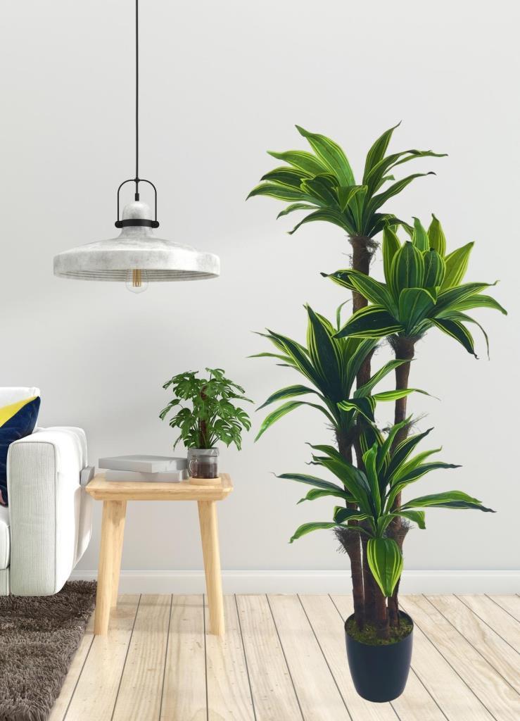 Yapay Ağaç Yukka Sarı Şeritli 4Katlı 150cm Salon Çiçeği Yapay Çiçek