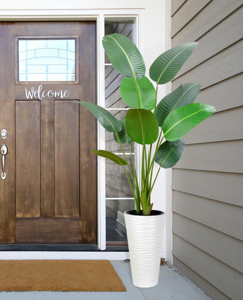 Yapay Ağacı Beyaz 57cm Uzun Kumsal Vazoda Muz Ağacı Yapay Starliçe 195cm 10 Yaprak