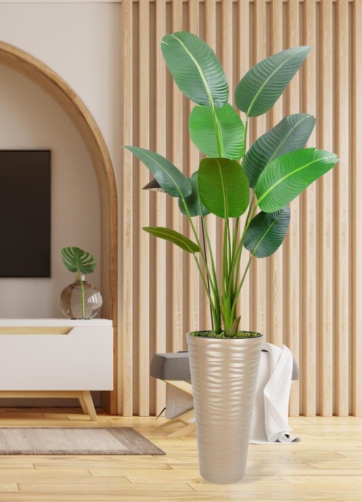 Yapay Ağacı Dore 57cm Uzun Kumsal Vazoda Muz Ağacı Yapay Starliçe 195cm 10 Yaprak