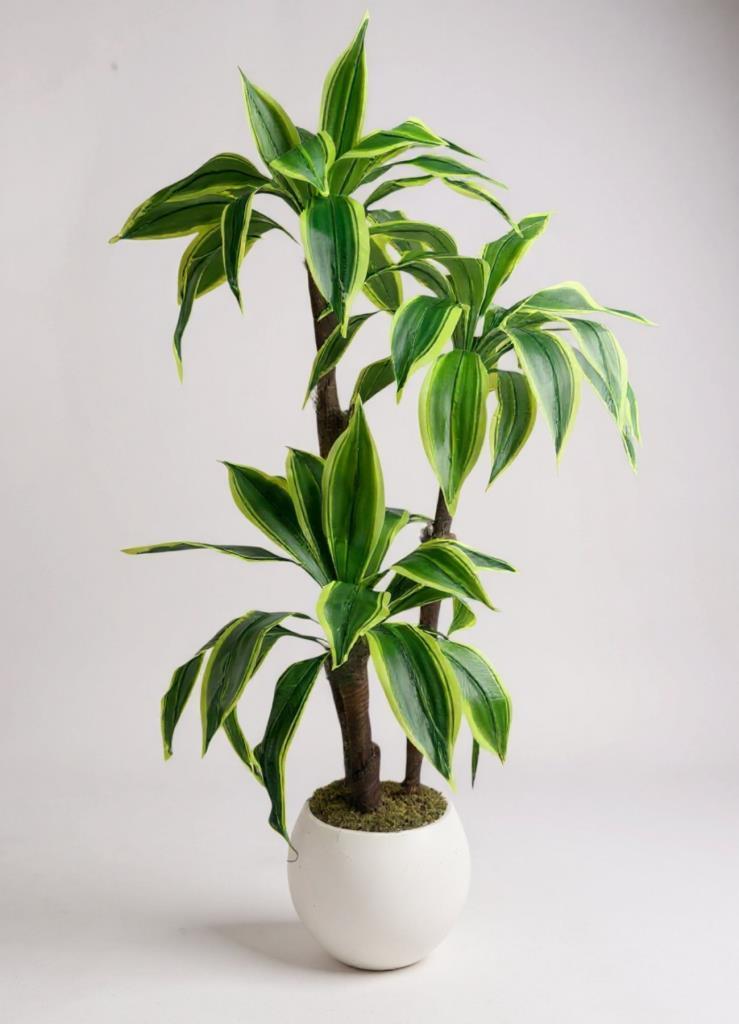 Yapay Ağacı Yukka Sarı Şeritli Draceena Ağacı Beyaz Küre Saksıda 100*50cm