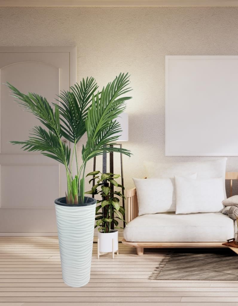 Yapay Areka Palmiye Ağacı Beyaz Kumsal Vazoda Yapay Ağaç 150cm 10 Yaprak