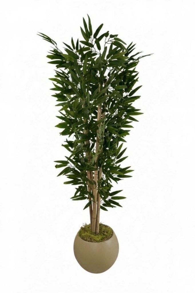 Yapay Bambu Ağacı 4 Dallı 125cm Yoğun Yapraklı Mokka Küre Saksıda