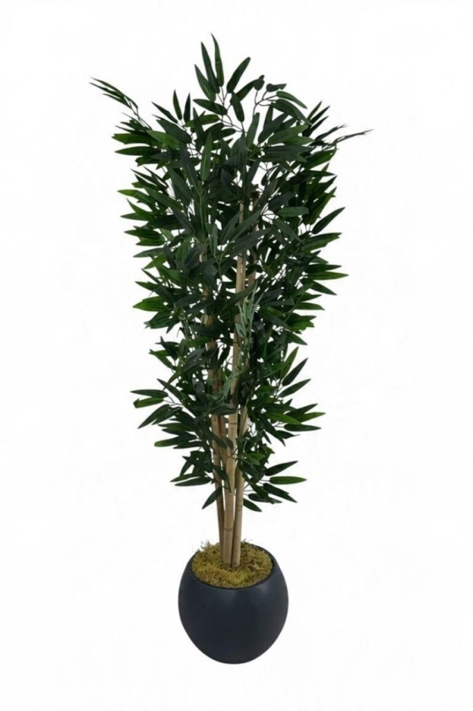 Yapay Bambu Ağacı 4 Dallı 125cm Yoğun Yapraklı Antrasit Küre Saksıda