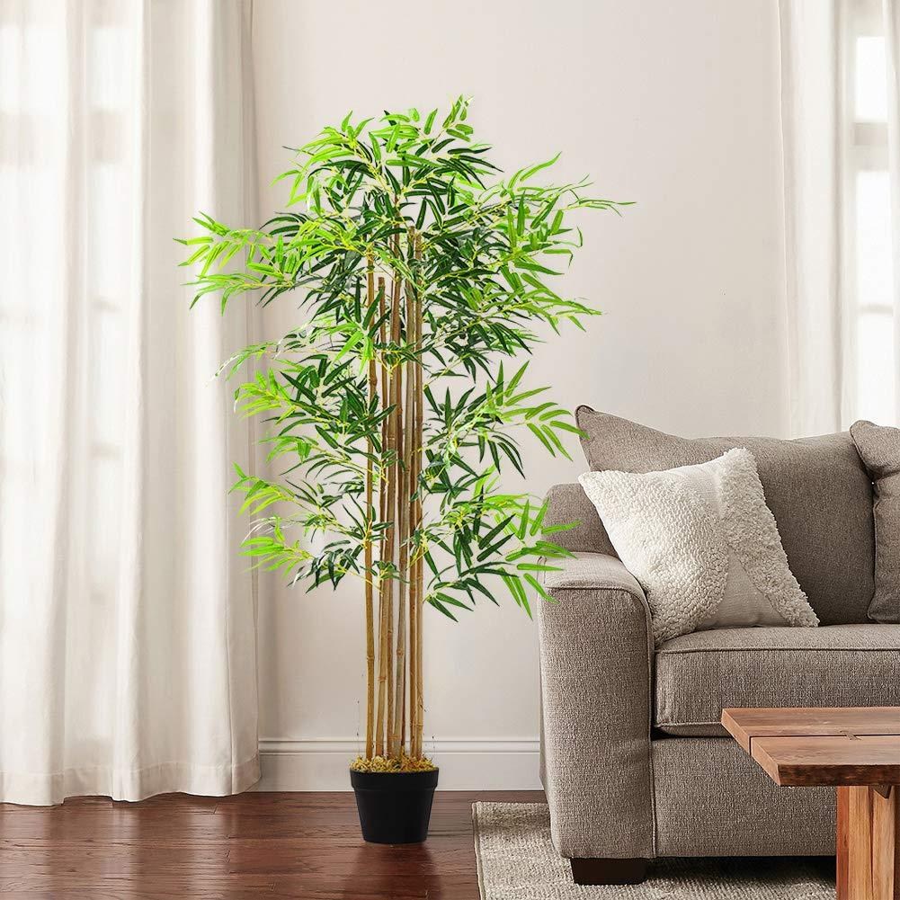Yapay Bambu Ağacı Ekstra Doğal Görünüm Siyah Saksılı 6 dallı 150cm