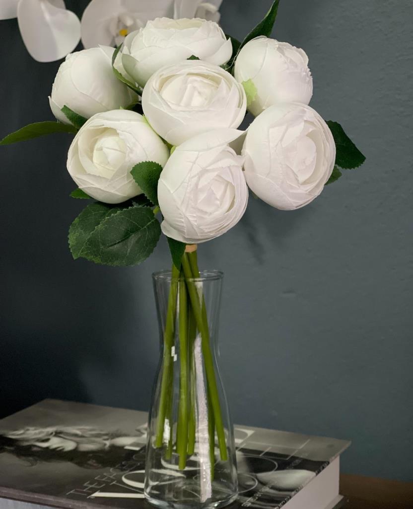 Yapay Çiçek 10lu Süt Beyaz Şakayık Demeti Erengül Gelin Buketi Çiçeği