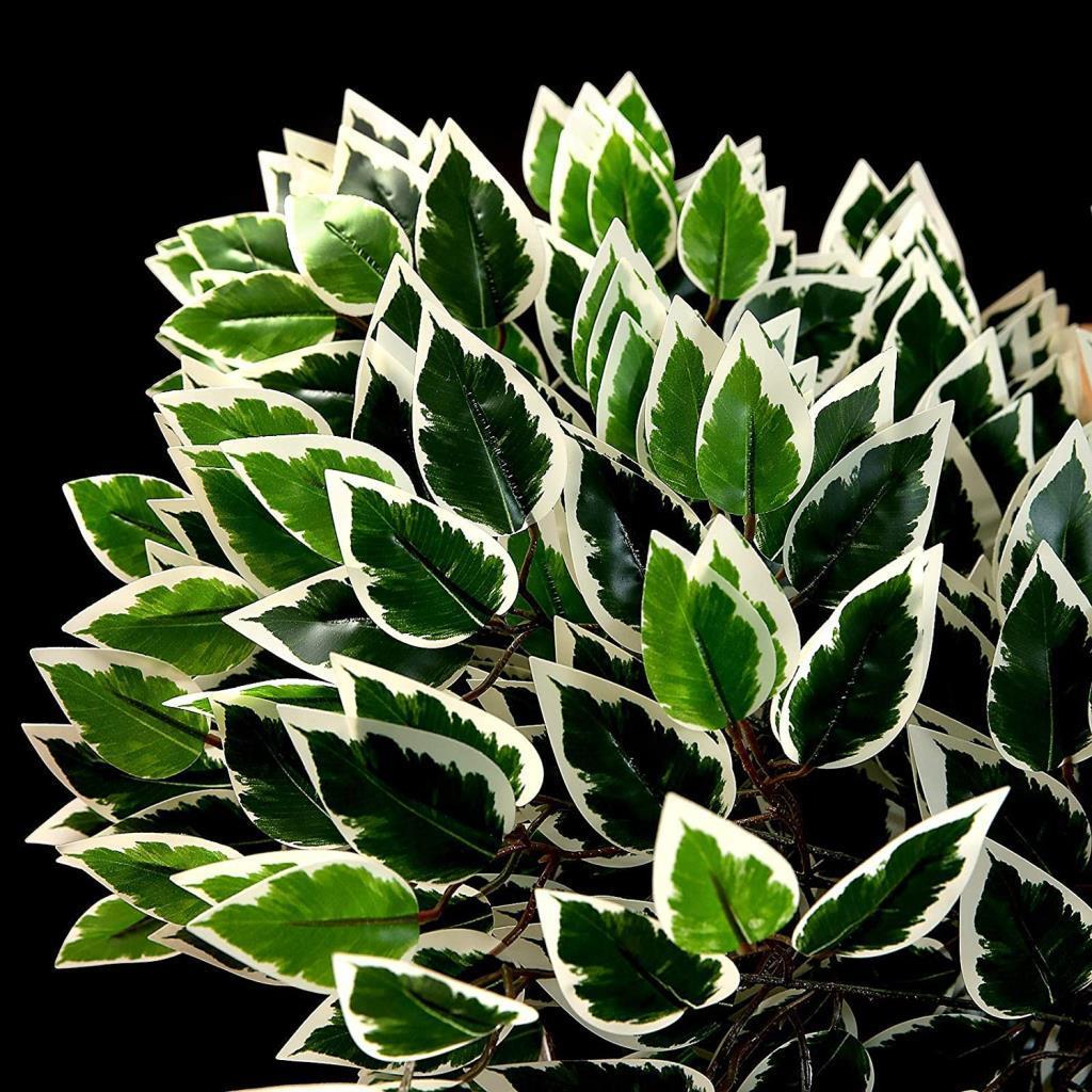 Yapay Çiçek 12 Adet Benjamin Yaprağı Yeşil Beyaz Ağaç Yaprağı