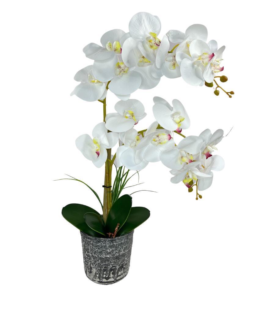 Yapay Çiçek 2li Beyaz Islak Orkide Seramik Saksıda Orkide 60cm