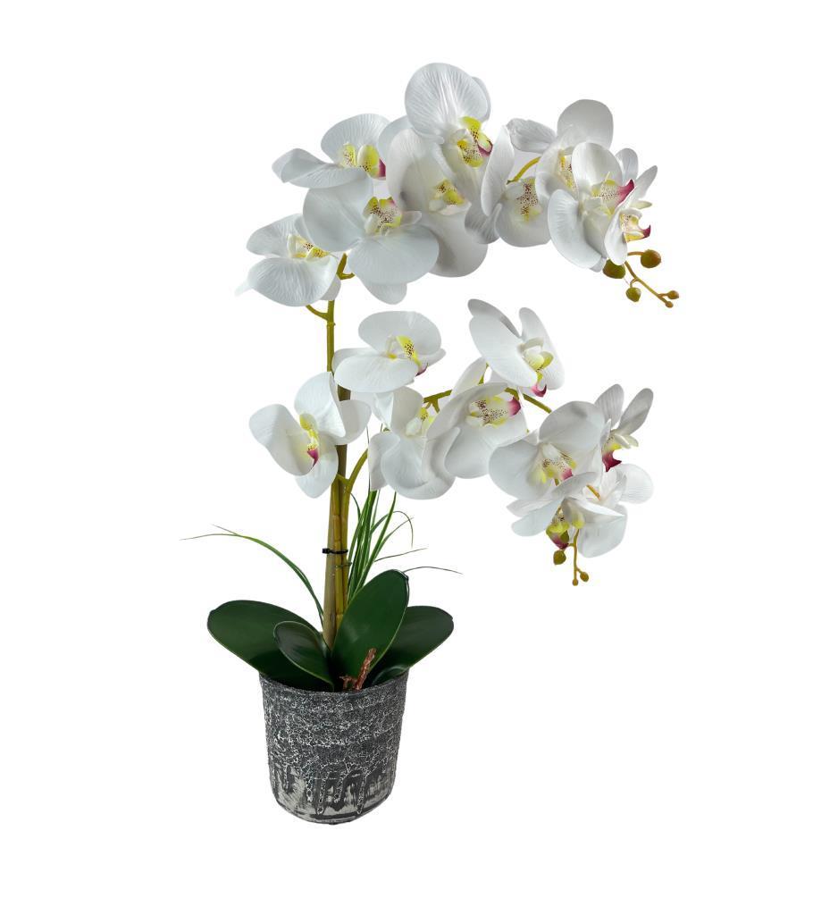 Yapay Çiçek 2li Beyaz Islak Orkide Seramik Saksıda Orkide 60cm