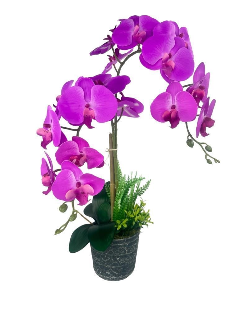 Yapay Çiçek 2li Fuşya Islak Orkide Seramik Saksıda Orkide 60cm
