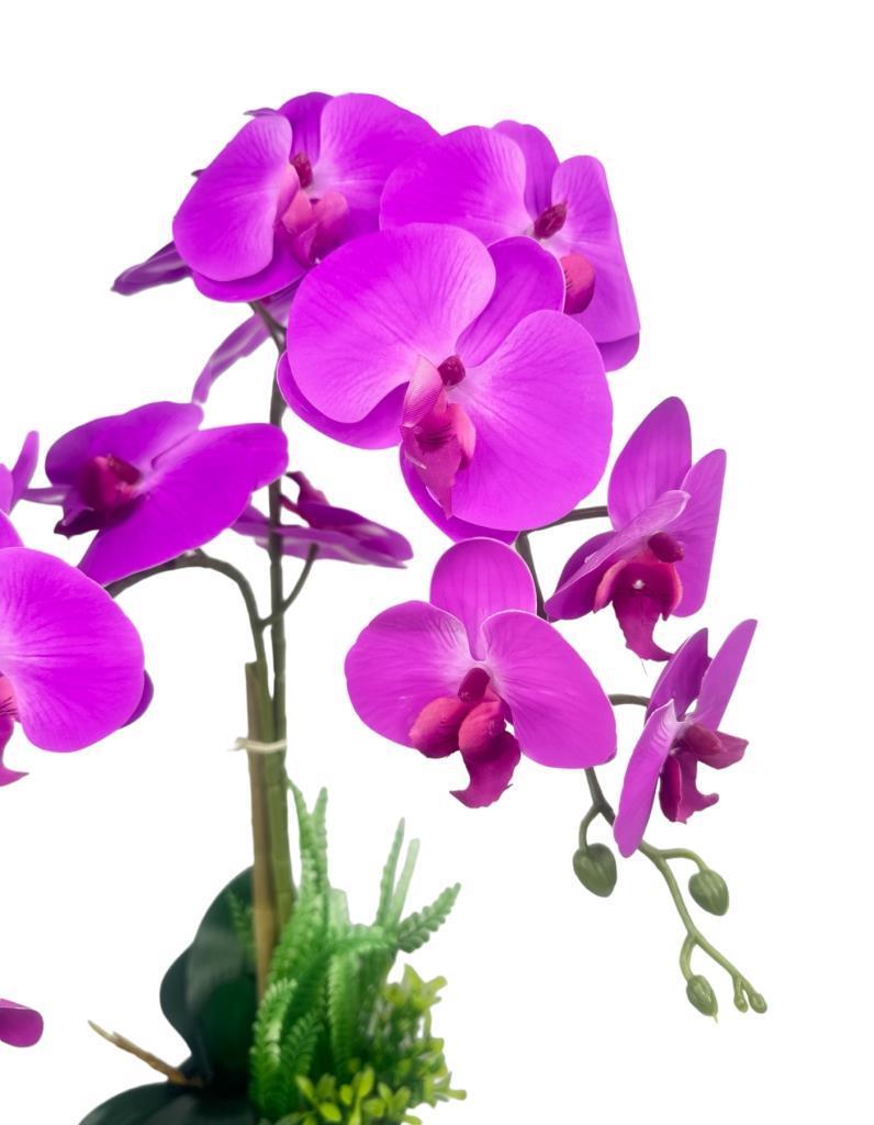 Yapay Çiçek 2li Fuşya Islak Orkide Seramik Saksıda Orkide 60cm