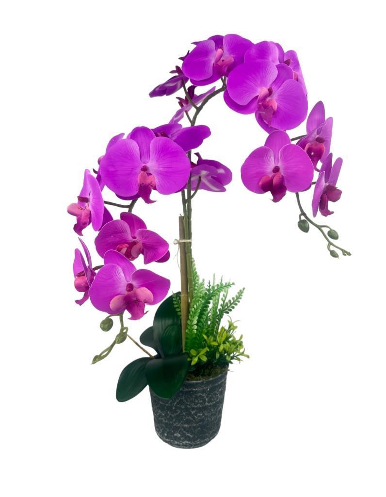 Yapay Çiçek 2li Fuşya Islak Orkide Seramik Saksıda Orkide 60cm