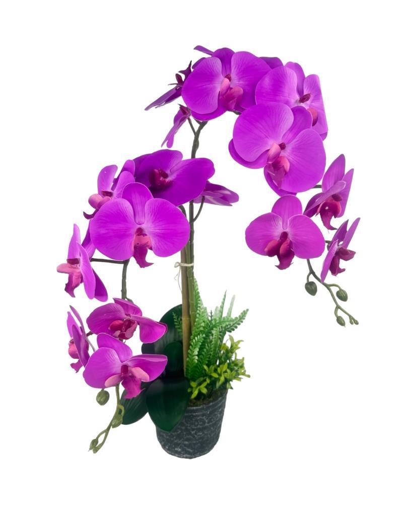 Yapay Çiçek 2li Fuşya Islak Orkide Seramik Saksıda Orkide 60cm