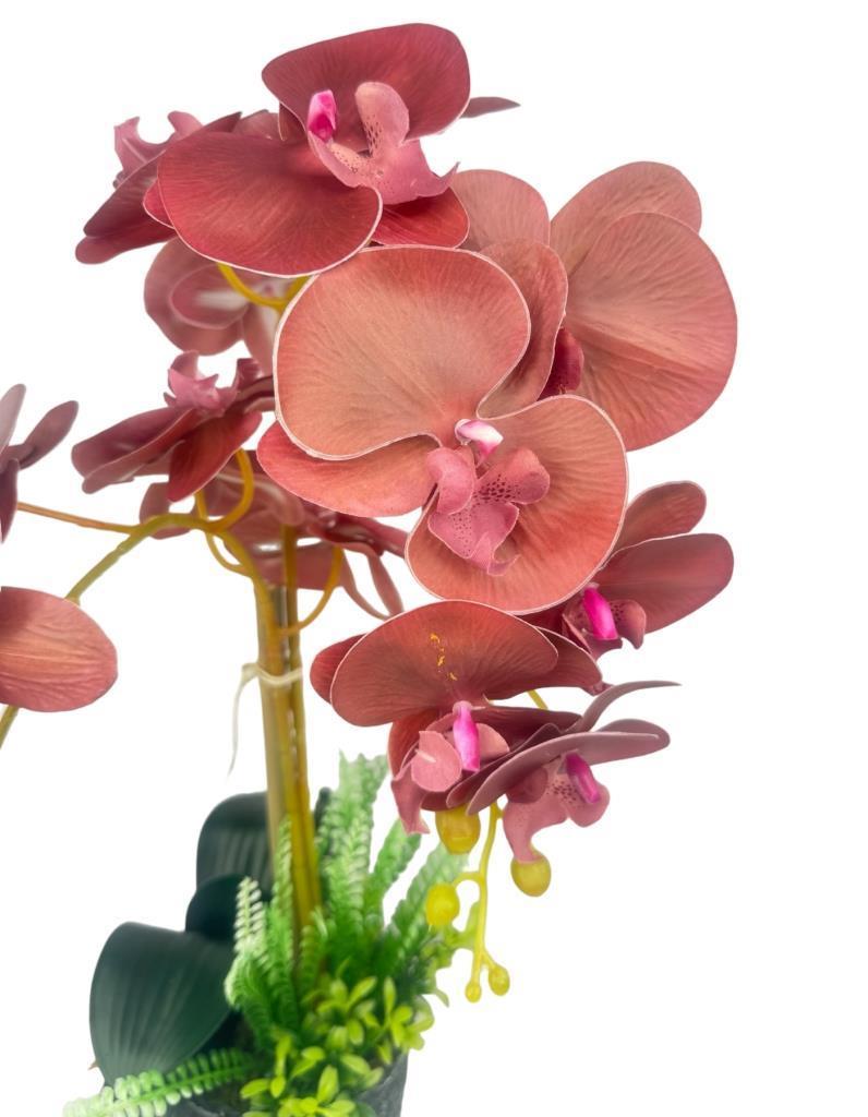 Yapay Çiçek 2li Islak Pastel Bordo Orkide Seramik Saksıda Orkide 60cm