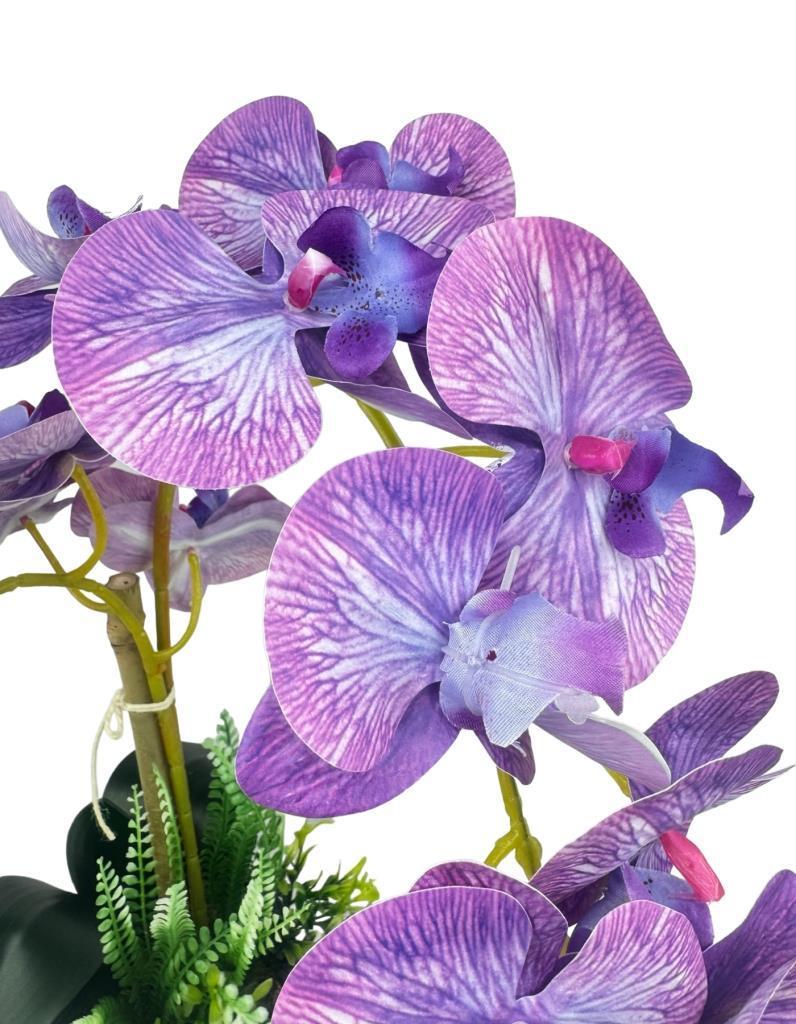 Yapay Çiçek 2li Lila Damarlı Islak Orkide Seramik Saksıda Orkide 60cm