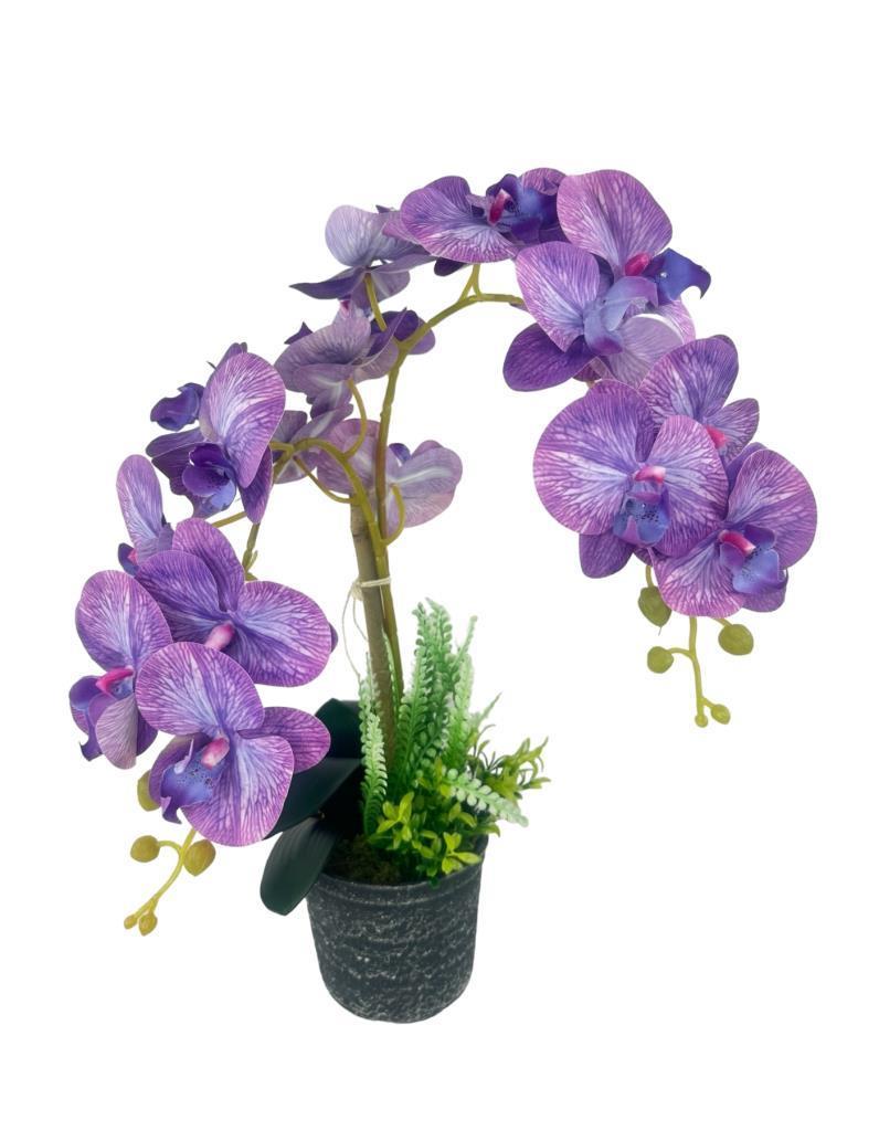 Yapay Çiçek 2li Lila Damarlı Islak Orkide Seramik Saksıda Orkide 60cm