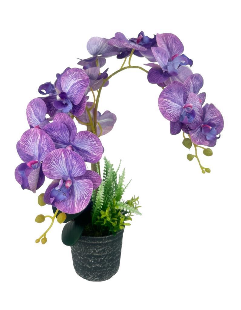 Yapay Çiçek 2li Lila Damarlı Islak Orkide Seramik Saksıda Orkide 60cm