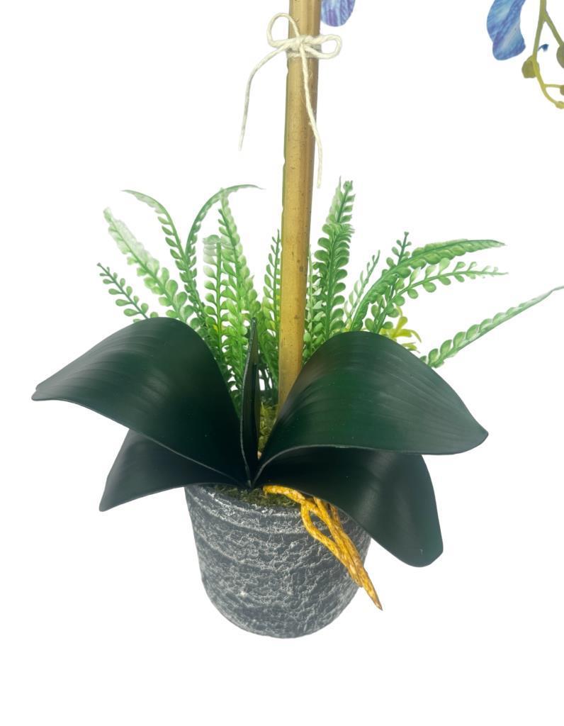 Yapay Çiçek 2li Mavi Islak Orkide Seramik Saksıda Orkide 60cm