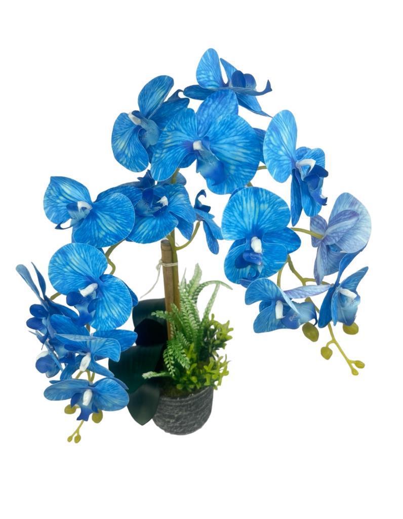Yapay Çiçek 2li Mavi Islak Orkide Seramik Saksıda Orkide 60cm