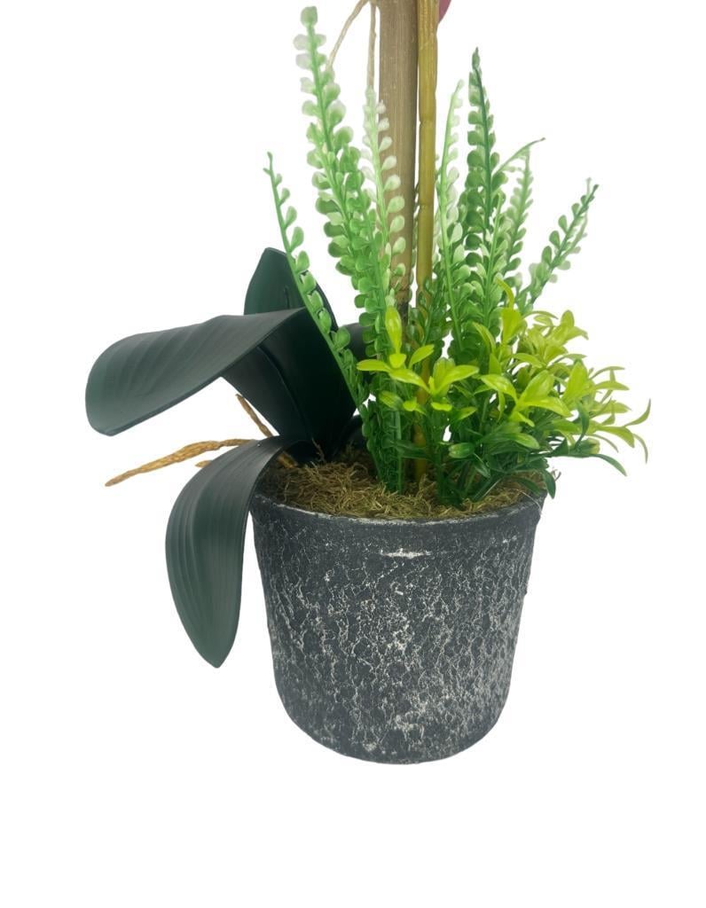Yapay Çiçek 2li Mor Bordo Damarlı Islak Orkide Seramik Saksıda Orkide 60cm