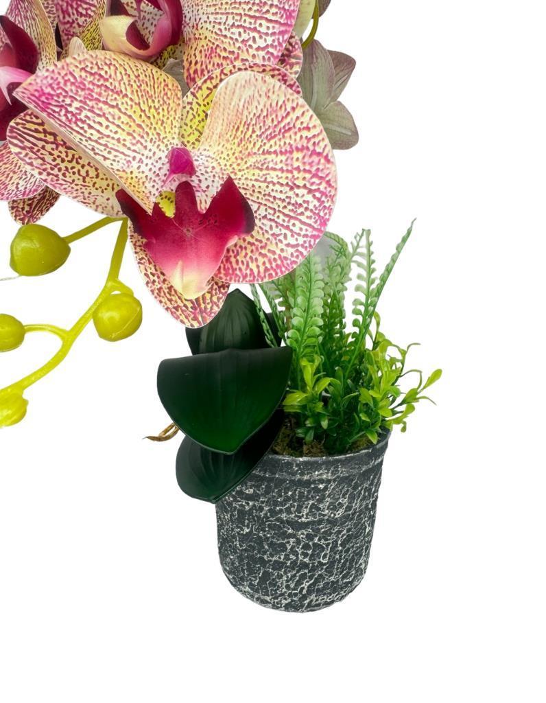 Yapay Çiçek 2li Pembe Damarlı Islak Orkide Seramik Saksıda Orkide 60cm