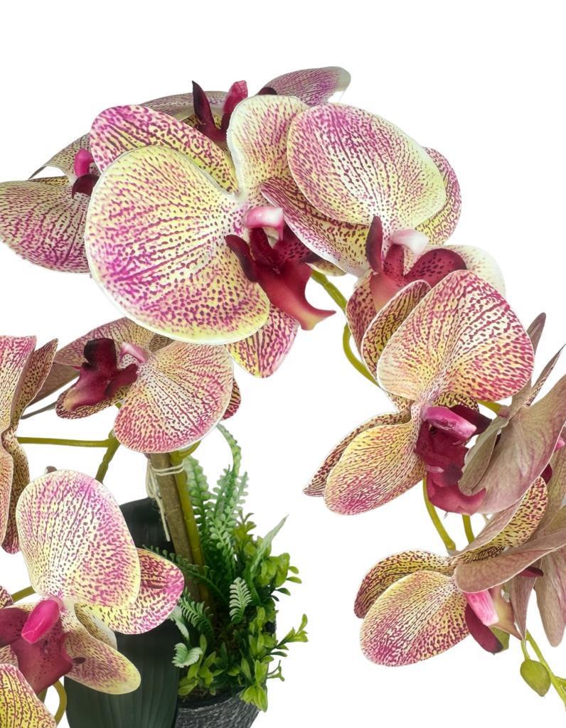 Yapay Çiçek 2li Pembe Damarlı Islak Orkide Seramik Saksıda Orkide 60cm