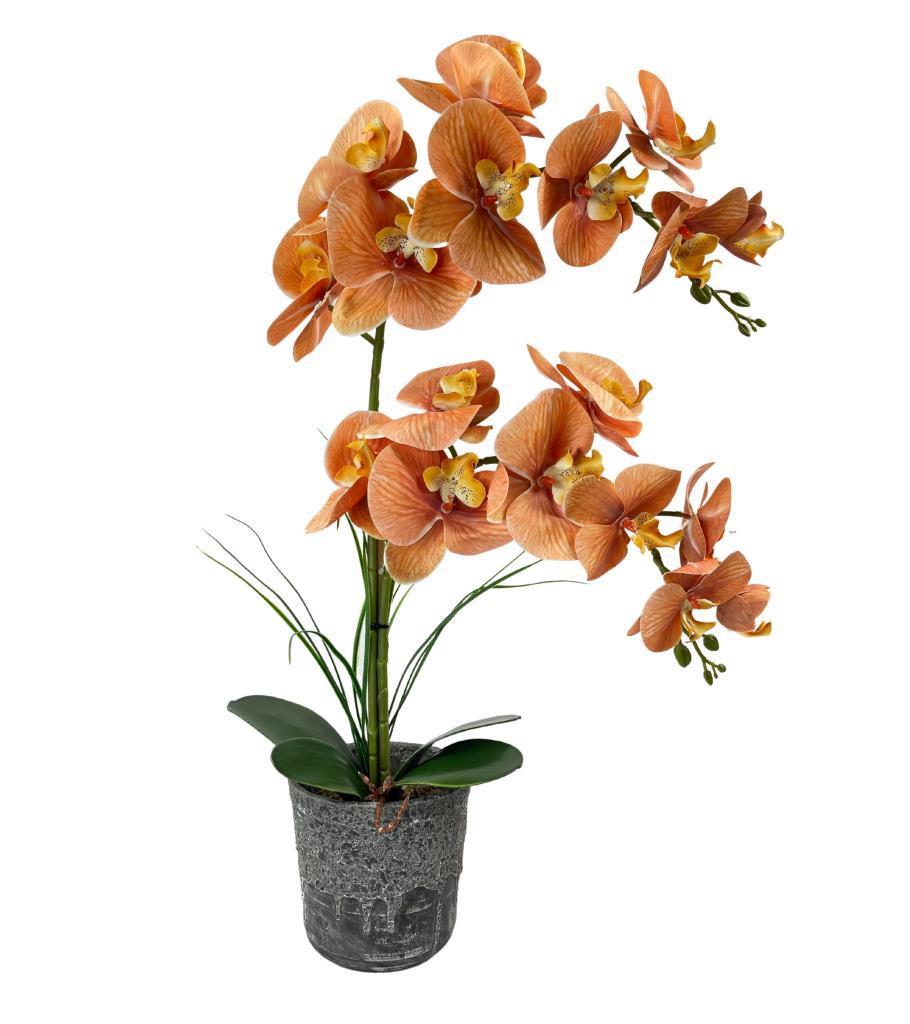 Yapay Çiçek 2li Somon Islak Orkide Seramik Saksıda Orkide 60cm
