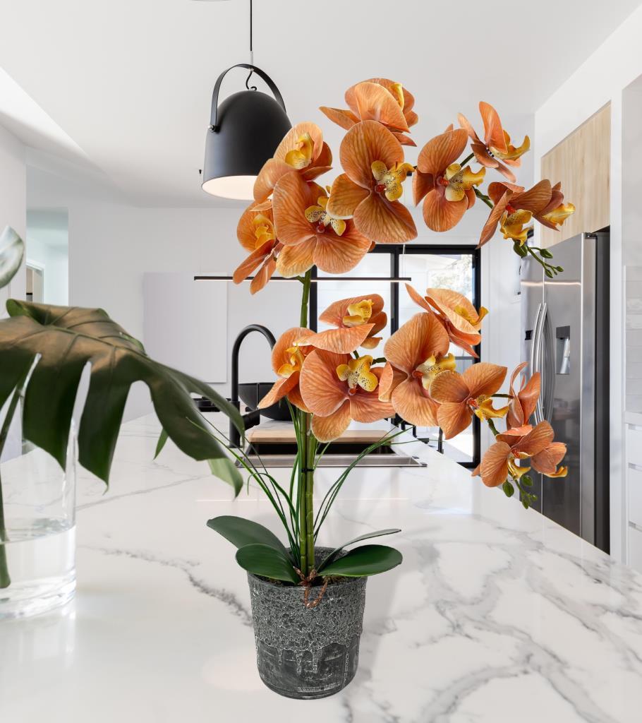 Yapay Çiçek 2li Somon Islak Orkide Seramik Saksıda Orkide 60cm