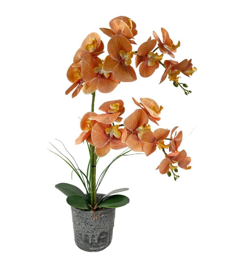 Yapay Çiçek 2li Somon Islak Orkide Seramik Saksıda Orkide 60cm