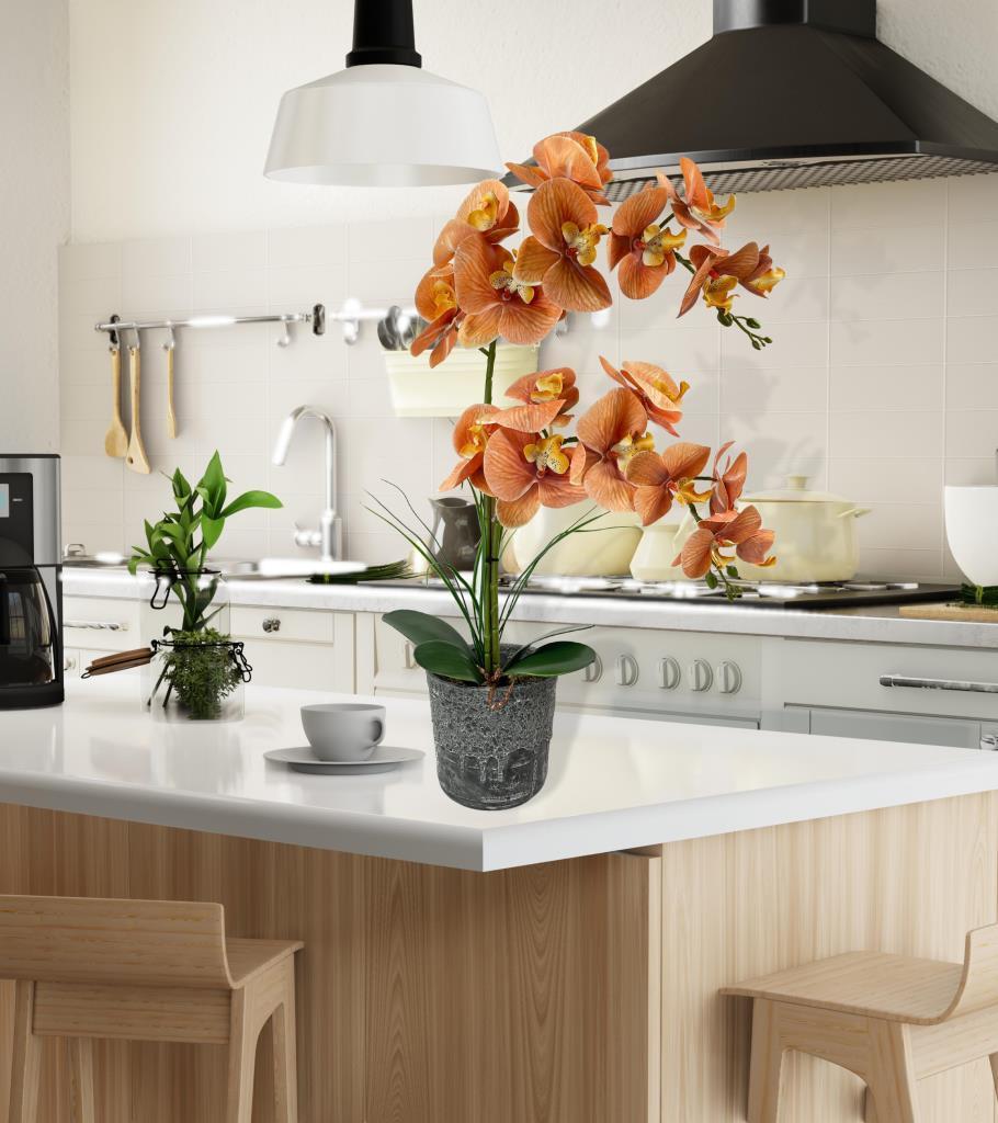 Yapay Çiçek 2li Somon Islak Orkide Seramik Saksıda Orkide 60cm