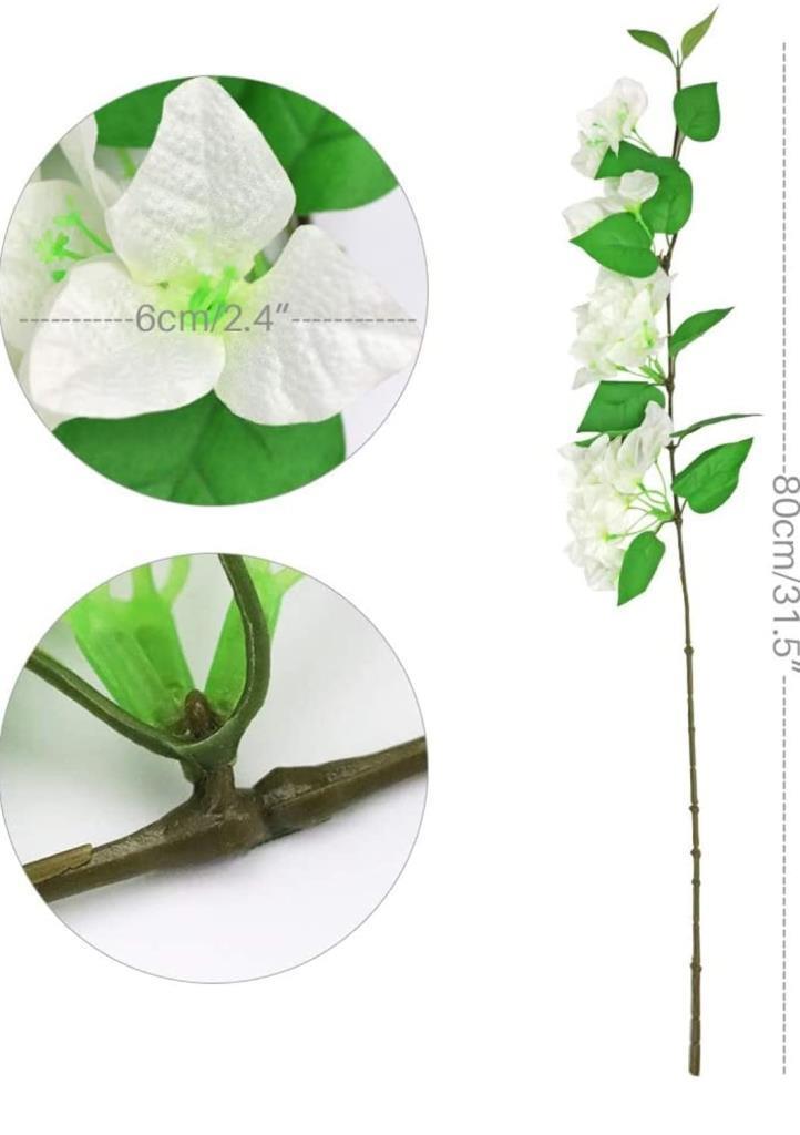 Yapay Çiçek 3Dal Begonvil Çiçeği Beyaz 80cm Tek Dal Bodrum Çiçeği Sarkan Çiçek