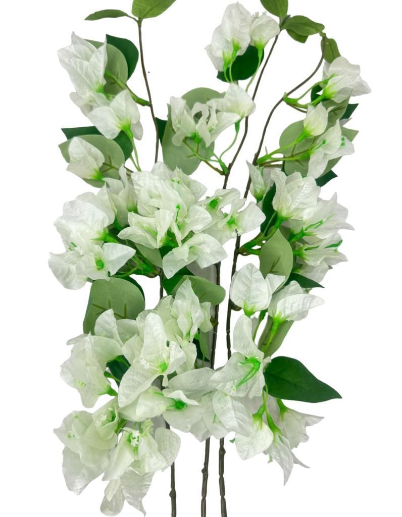 Yapay Çiçek 3Dal Begonvil Çiçeği Beyaz 80cm Tek Dal Bodrum Çiçeği Sarkan Çiçek