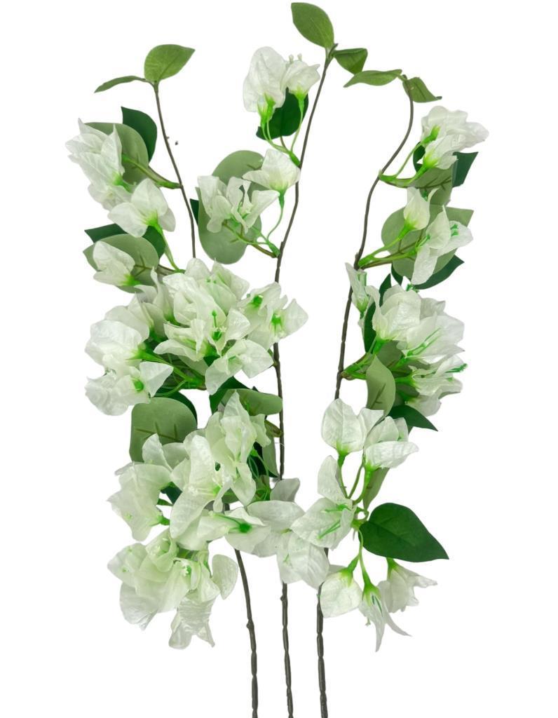 Yapay Çiçek 3Dal Begonvil Çiçeği Beyaz 80cm Tek Dal Bodrum Çiçeği Sarkan Çiçek