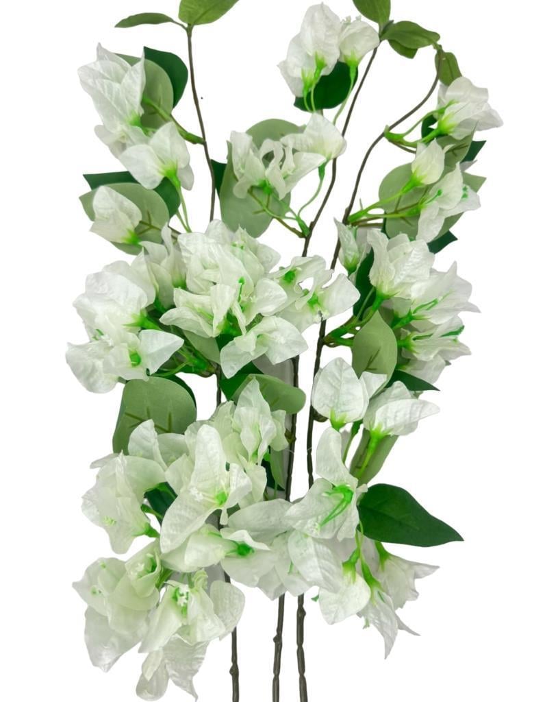 Yapay Çiçek 3Dal Begonvil Çiçeği Beyaz 80cm Tek Dal Bodrum Çiçeği Sarkan Çiçek