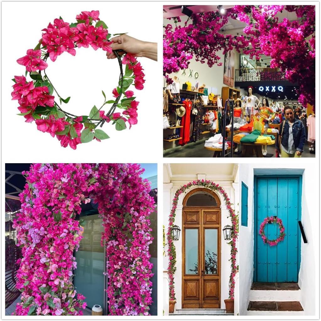 Yapay Çiçek 3Dal Begonvil Çiçeği Fuşya 80cm Tek Dal Bodrum Çiçeği Sarkan Çiçek