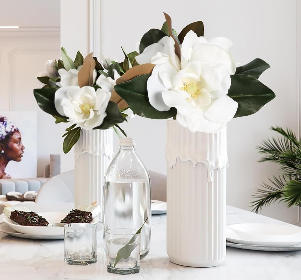 Yapay Çiçek 3Dallı Buket Manolya Gerçek Dokulu Magnolia 32cm BEYAZ