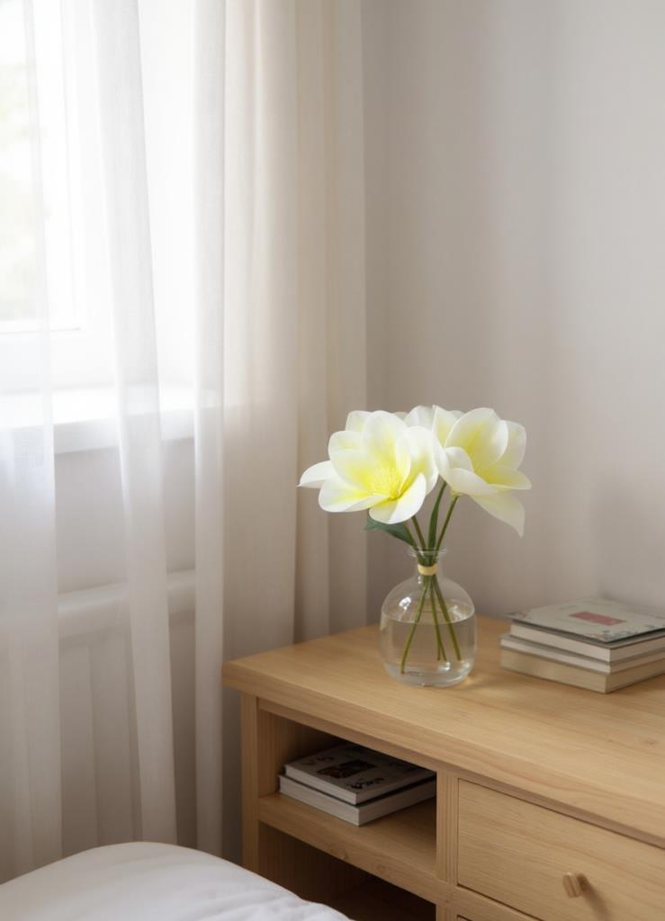 Yapay Çiçek 3Dallı Buket Manolya Gerçek Dokulu Magnolia 32cm BEYAZ