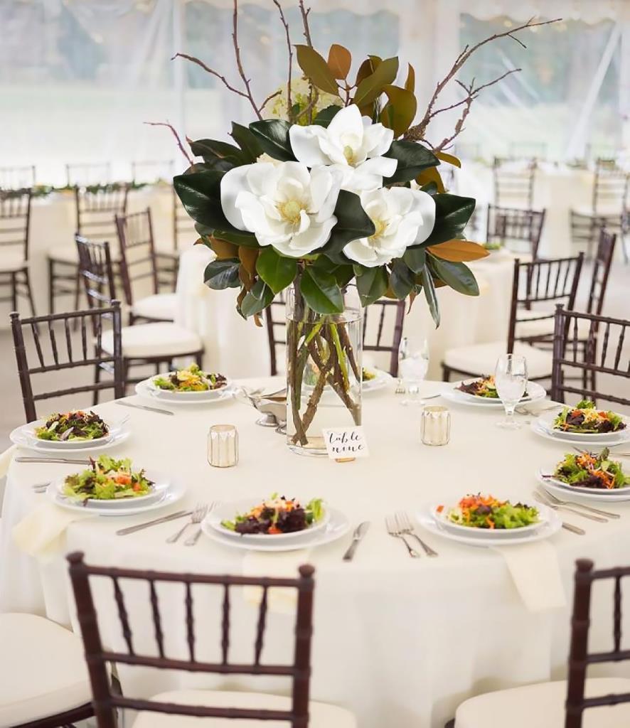 Yapay Çiçek 3Dallı Buket Manolya Gerçek Dokulu Magnolia 32cm BEYAZ