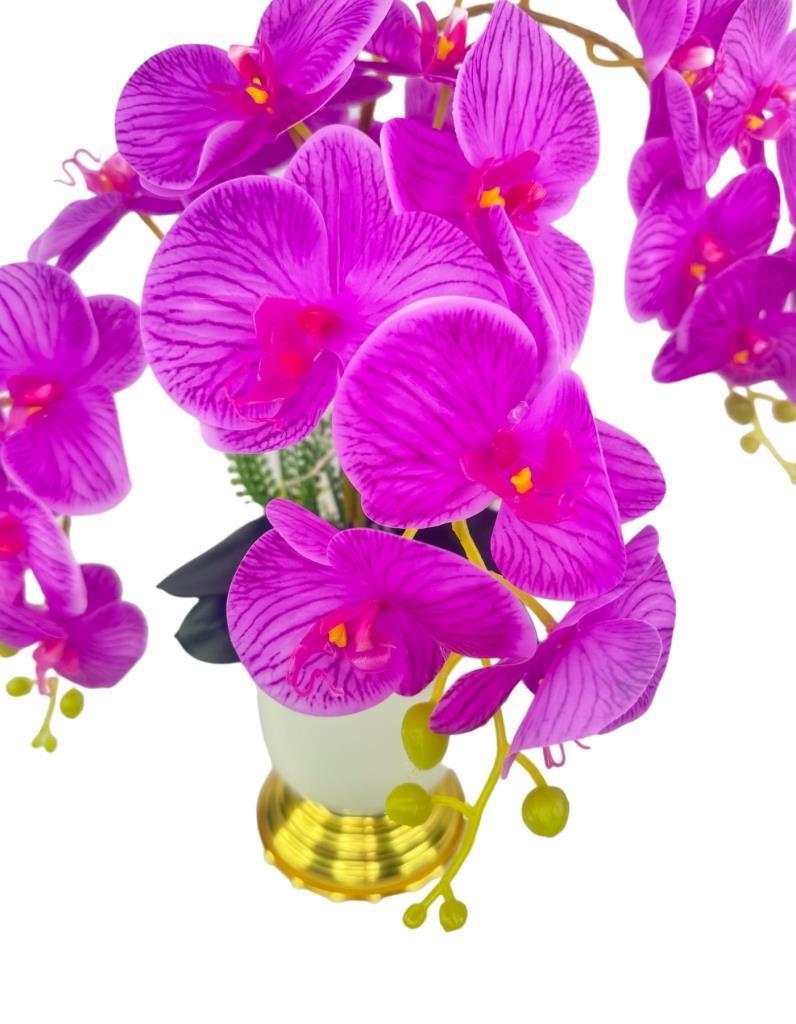 Yapay Çiçek 3lü Fuşya Orkide Metal Krem Gold Saksıda Orkide 60cm