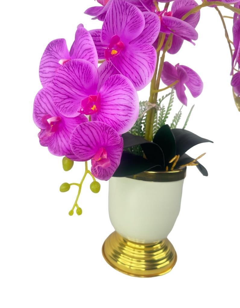 Yapay Çiçek 3lü Fuşya Orkide Metal Krem Gold Saksıda Orkide 60cm