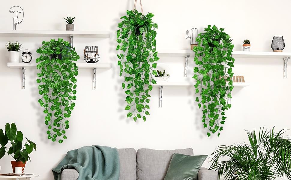 Yapay Çiçek 3lü Set Saksıda Sarkan Sarmaşık Hedera Oval ve Yuvarlak Yapraklı Modeller