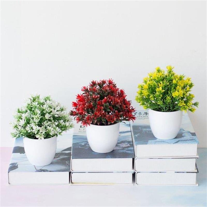 Yapay Çiçek 6 Adet Beyaz Saksıda Dolgun Plastik Mini Lotus Çiçeği Karışık Renkler 