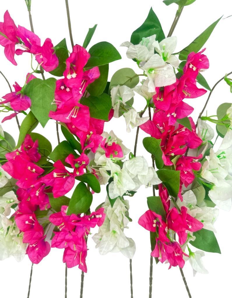 Yapay Çiçek 6Dal Mix Begonvil Çiçeği Fuşya Beyaz 80cm Tek Dal Bodrum Çiçeği Sarkan Çiçek