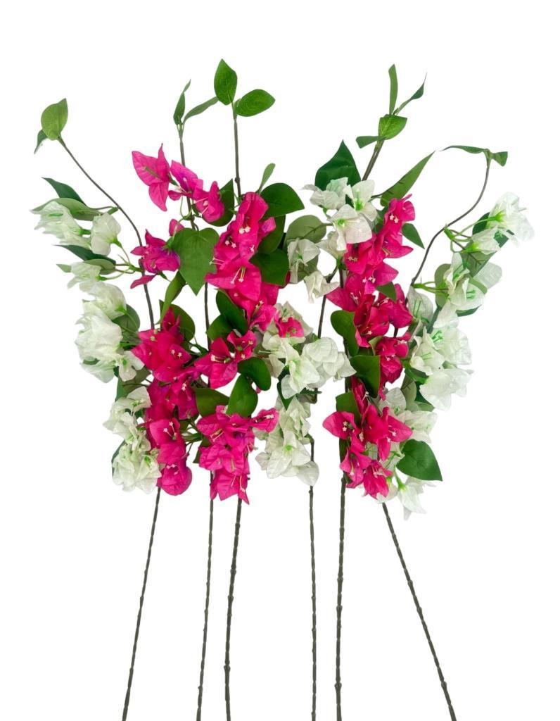 Yapay Çiçek 6Dal Mix Begonvil Çiçeği Fuşya Beyaz 80cm Tek Dal Bodrum Çiçeği Sarkan Çiçek
